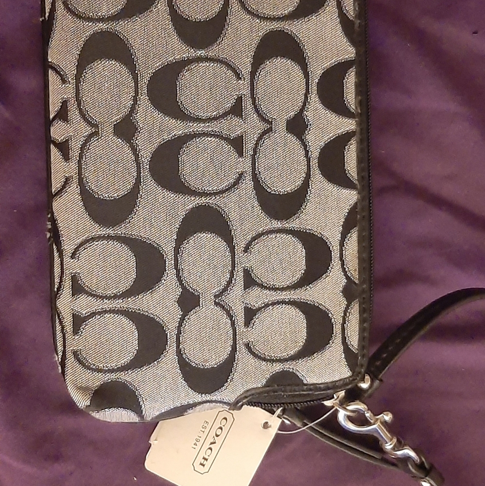 Coach signature gray and black wristlet